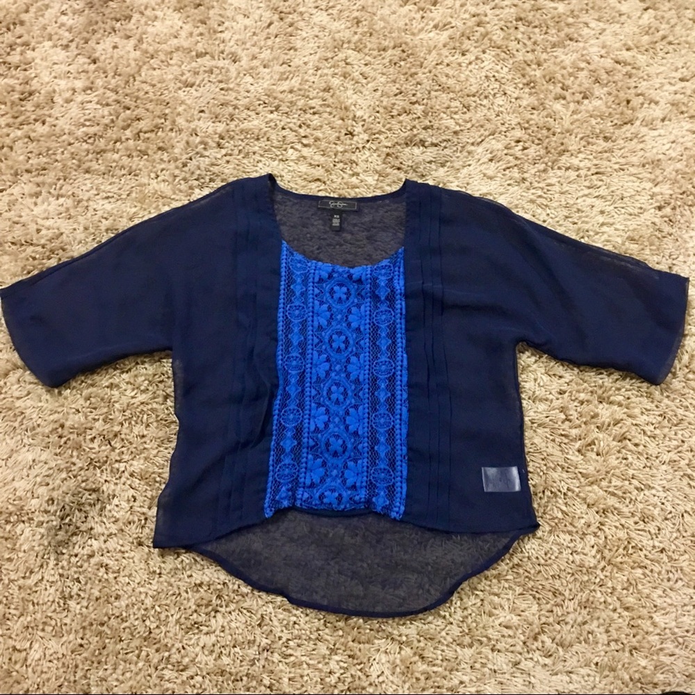 Jessica Simpson Blue Sheer Blouse Top Shirt Cover